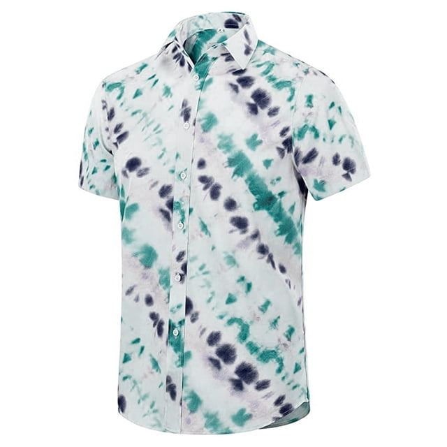 Pompotops Mode Hommes Tour Col Bas Casual Bouton Imprimé Manches Courtes Tops Blouse en Vente