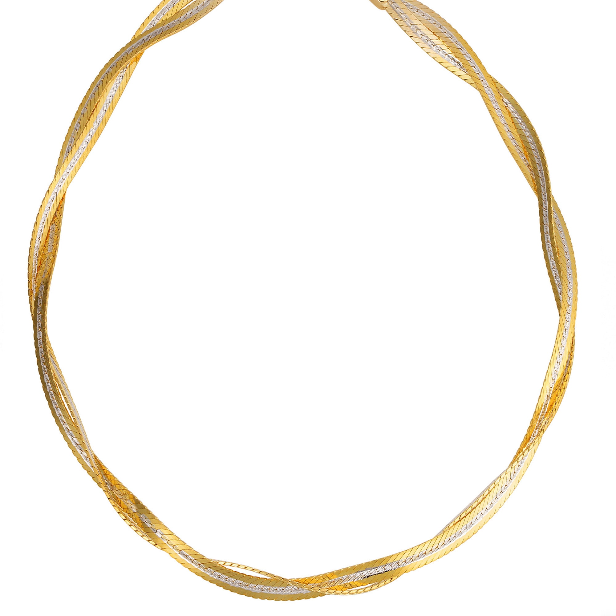 14k White And Yellow Gold Braided Herringbone Bracelet, 7.5"