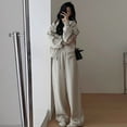 thumbnail image 3 of 2 Pcs/Set Women Coat Pants Suit Hooded Zip-up Long Sleeve Thick Plush Lining Jacket Drawstring Elastic Waist Wide Leg Pockets Trousers Winter Sportwear Tracksuit, 3 of 8