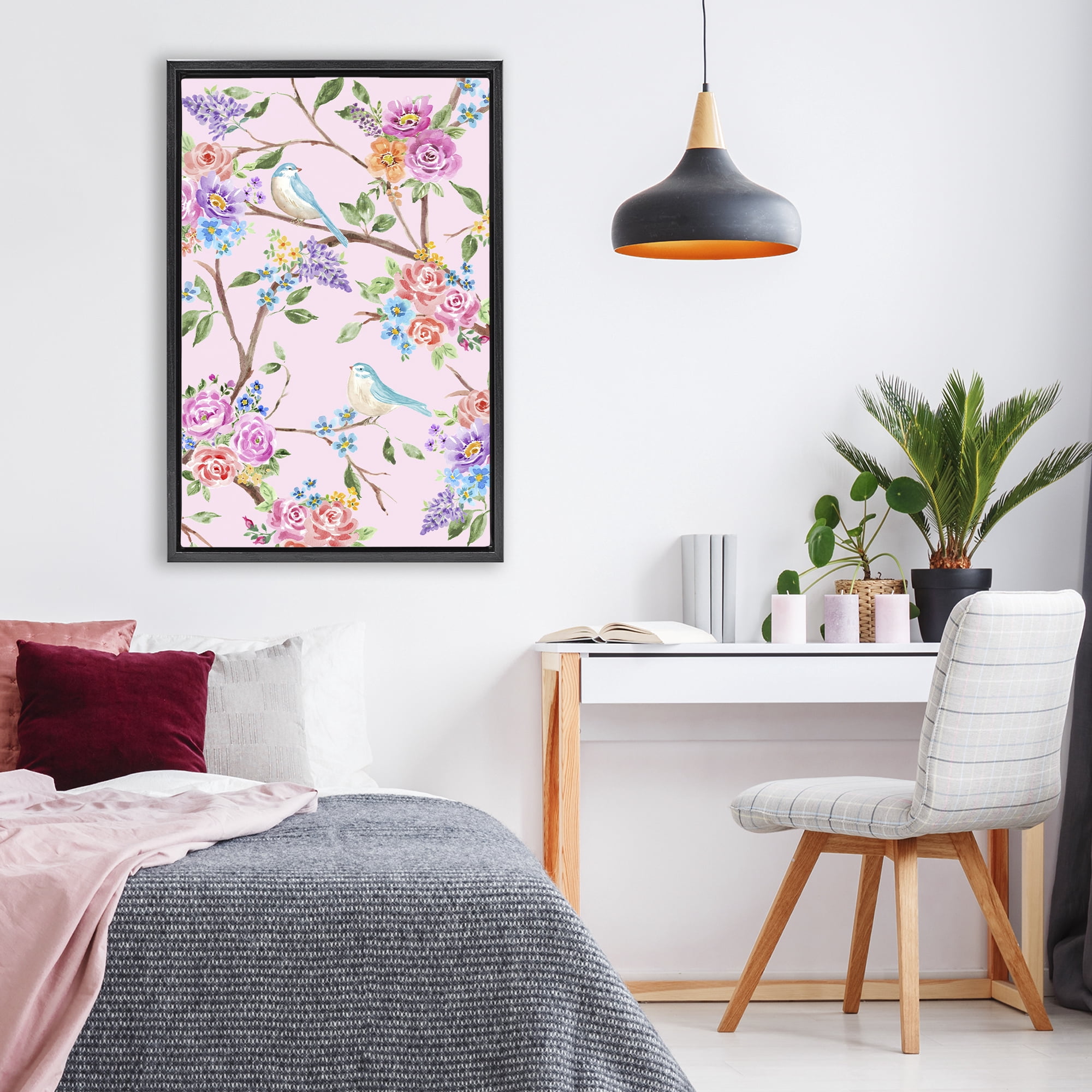 Stupell Industries Pink & Blue Spring Florals Black Framed Floater Canvas Wall Art, design by Corinne Haig