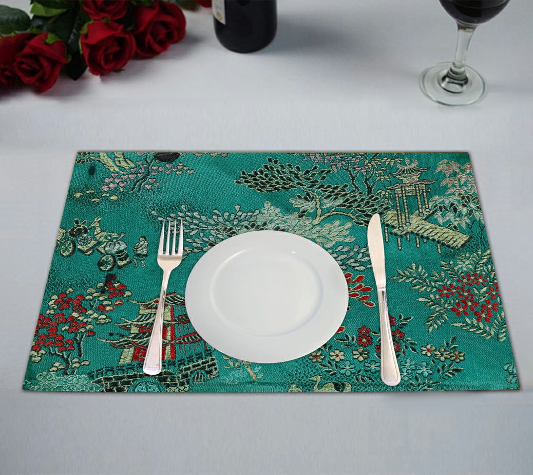 ABPHQTO Vintage Traditional Oriental Silk Embroidery Placemat 12x18