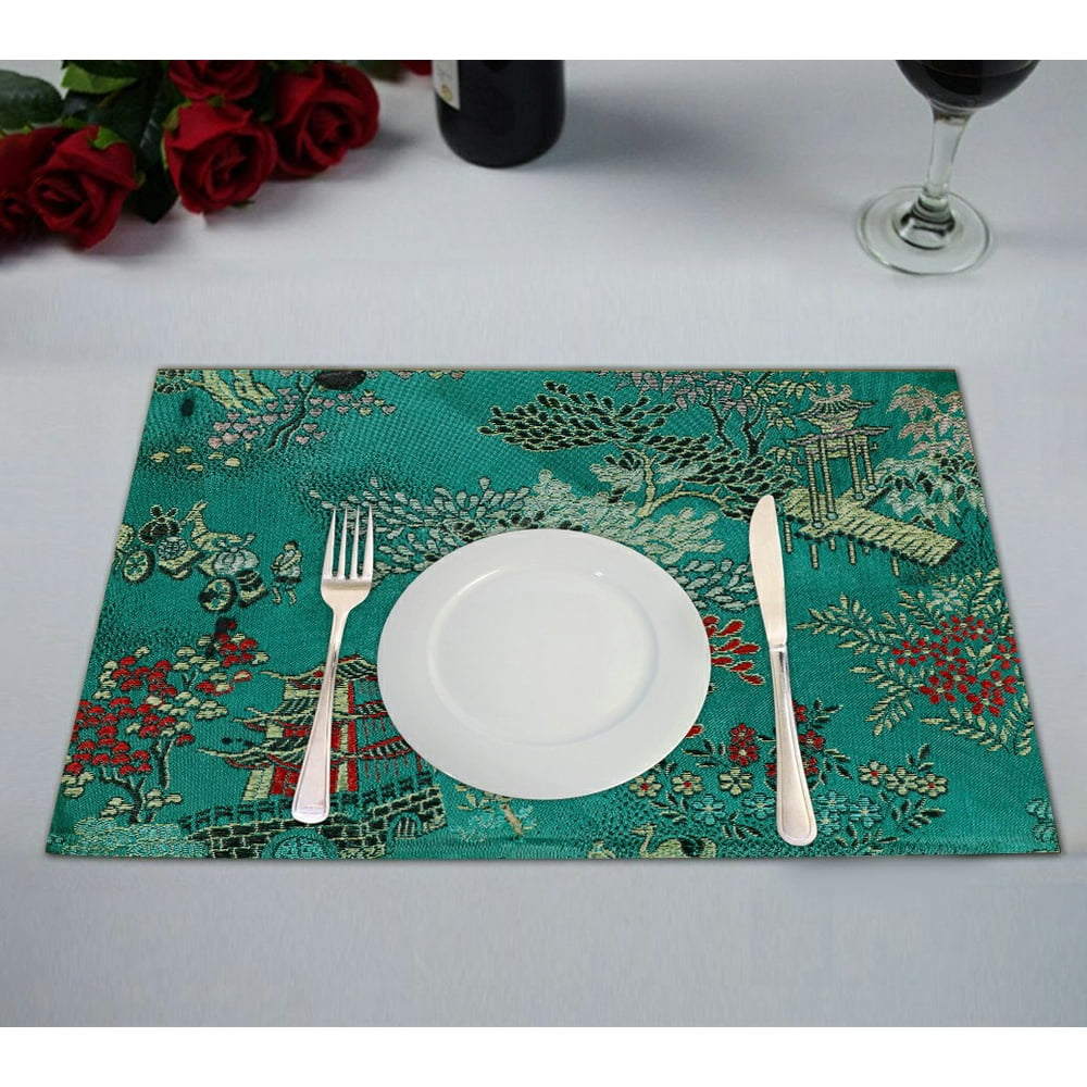 ABPHQTO Vintage Traditional Oriental Silk Embroidery Placemat 12x18
