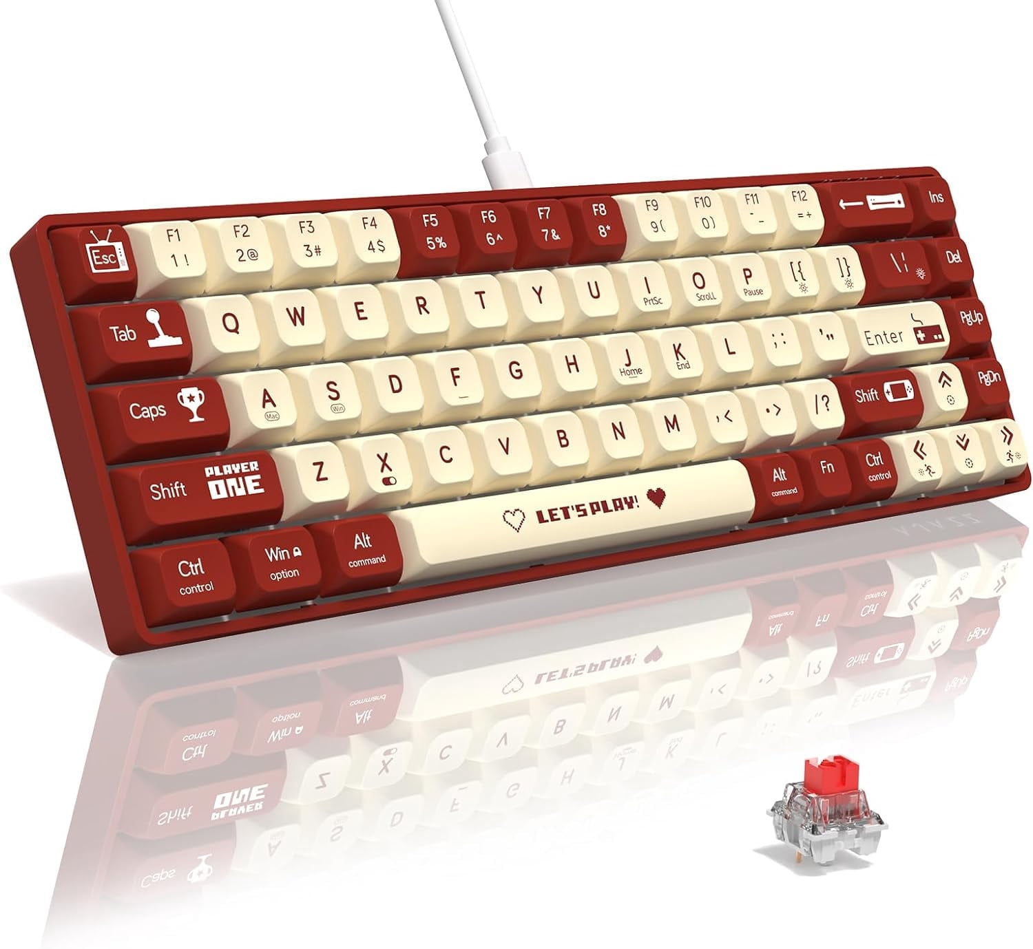 AJAZZ AK680 65% Wired Hotswap Mechanical Keyboard,68-Key Portable Anti-Ghosting Gaming Keyboard,Mixed Rainbow Backlit Programmable,EVA Sandwich,Ergonomic Design,Red Switch for MAC/WIN-Red