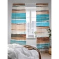 thumbnail image 3 of Turquoise Brown Gradient Sheer Curtains 2 Panels Set Abstract Vintage Wood Grain Lihgt Filtering Rod Pocket Voile Drape, Semi Sheer Window Curtains for Bedroom Living Room, 52"x108", 3 of 5