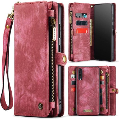 

Case for Samsung Galaxy A30S/A50S/A50 TPU PC Handmade Leather Zipper Wallet Cover Trifold with Detachable Card Holder Strong Magnetic