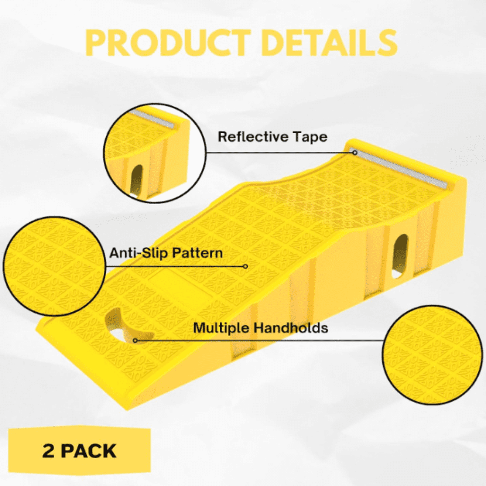 2 Pack Car Ramps，Portable Truck Service Ramps Lifts with Reflective Strips，Heavy-Duty Vehicle Ramps Oil Change for Home Garage or Shop RV Trailer Tire Changes & Maintenance, 20000 lbs,Yellow.