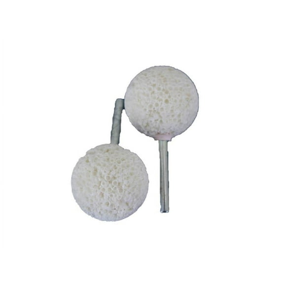 TEMO 2 pc White 1-1/2 Inch 40 mm Mounted Stone Point Ball Aluminum Oxide Grinding Abrasive, 1/4 Inch (6 mm) Shank