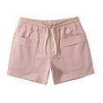 thumbnail image 1 of Men Solid Cotton Three-Point Pants Sports Elastic Mid-Waist Drawstring Workout Comfy Lace-Up Shorts（Pink,S）, 1 of 5