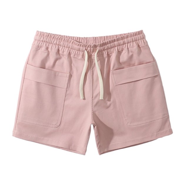 Men Solid Cotton Three-Point Pants Sports Elastic Mid-Waist Drawstring Workout Comfy Lace-Up Shorts(Pink,3XL)