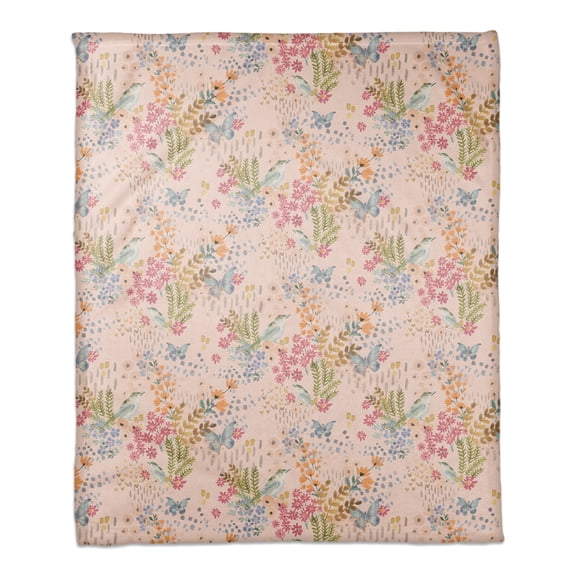 Creative Products Butterfly Bird Floral on Pink 50 x 60 Coral Fleece Blanket