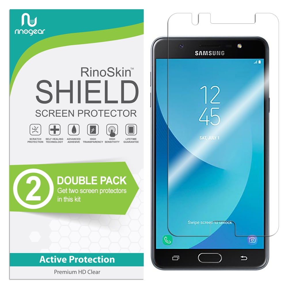 (2-Pack) Galaxy J7 Max Screen Protector RinoGear Flexible HD Invisible Clear Shield Anti-Bubble