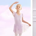 thumbnail image 2 of FAIWAD Girls' Short Sleeve Pleated Dance Leotards with Skirt Button Open Crotch Draped Dress, 2 of 5