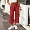 thumbnail image 7 of Karymi Halara Pants Women Cropped Wide Leg Pants, Drawstring Elastic High Waist Capri Trousers, Side Button Decor Straight Casual Pants with Pockets, 7 of 7
