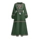 thumbnail image 1 of Vestido bohemio de manga larga para mujer, de viaje, de lino y algodón con bordados intensos, corte en a , Verde, 1 of 8