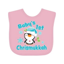 Inktastic Baby's 1st Chrismukkah with Cute Baby Penguin and Snowflakes Boys or Girls Baby Bib