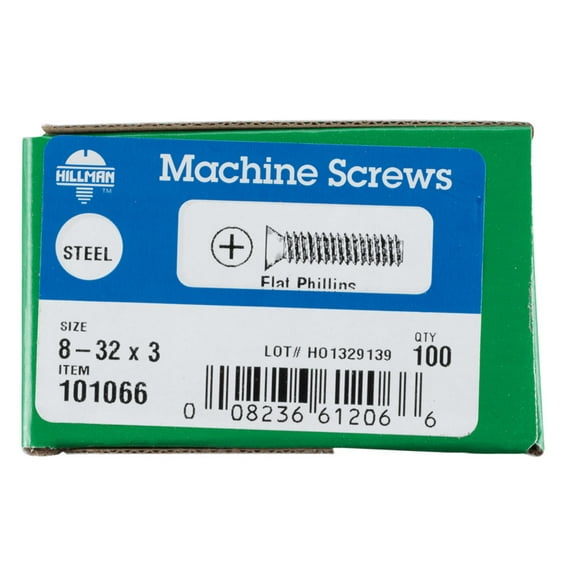 Hillman 101066 8-32 x 3 in. Phillips Flat Head Machine Screws  Zinc Plated - Box 100
