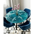 thumbnail image 5 of nqOlkjepod Teal Green Ocean Shark Round Tablecloth, Fitted Table Cover with Elastic for 55"-60" Round Tables, Coastal Wave Summer Beach Table Cloth Outdoor Dinning Party Waterproof Tablecloths, 5 of 6