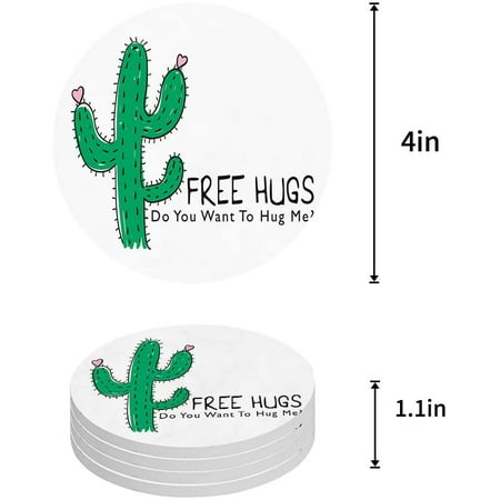 

KXMDXA Cactus Do You Want to Hug Me Set of 8 Round Coaster for Drinks Absorbent Ceramic Stone Coasters Cup Mat with Cork Base for Home Kitchen Room Coffee Table Bar Decor