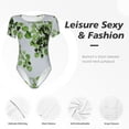 thumbnail image 4 of KLL Women 's Crew Neck Bodysuit Jumpsuits Watercolor Green Leaves Print Short onesies Stretch T Shirts, 4 of 7