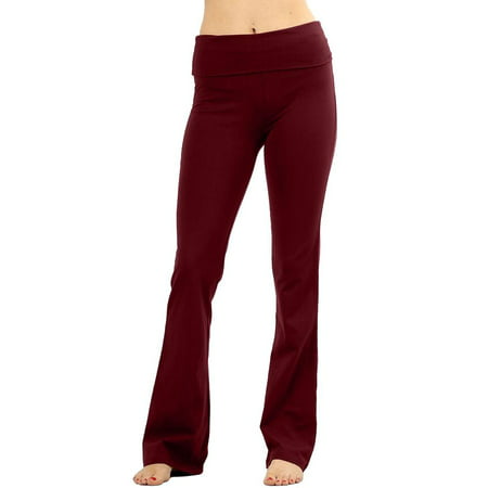 Niobe Clothing - Womens Solid Foldover Lounge Flared Cotton Yoga Pants ...