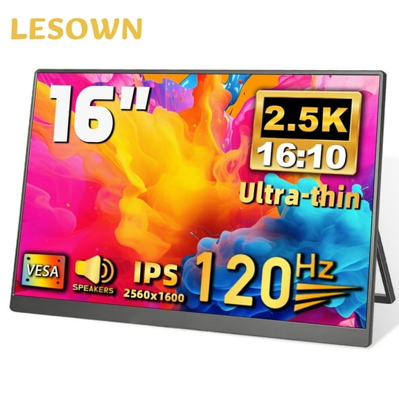LESOWN 2.5K 16 Inch External Second Screen 120Hz Gaming Display USB-C HDMI 2560x1600 Ultra Slim Portable Auxiliary Monitor for Windows PC