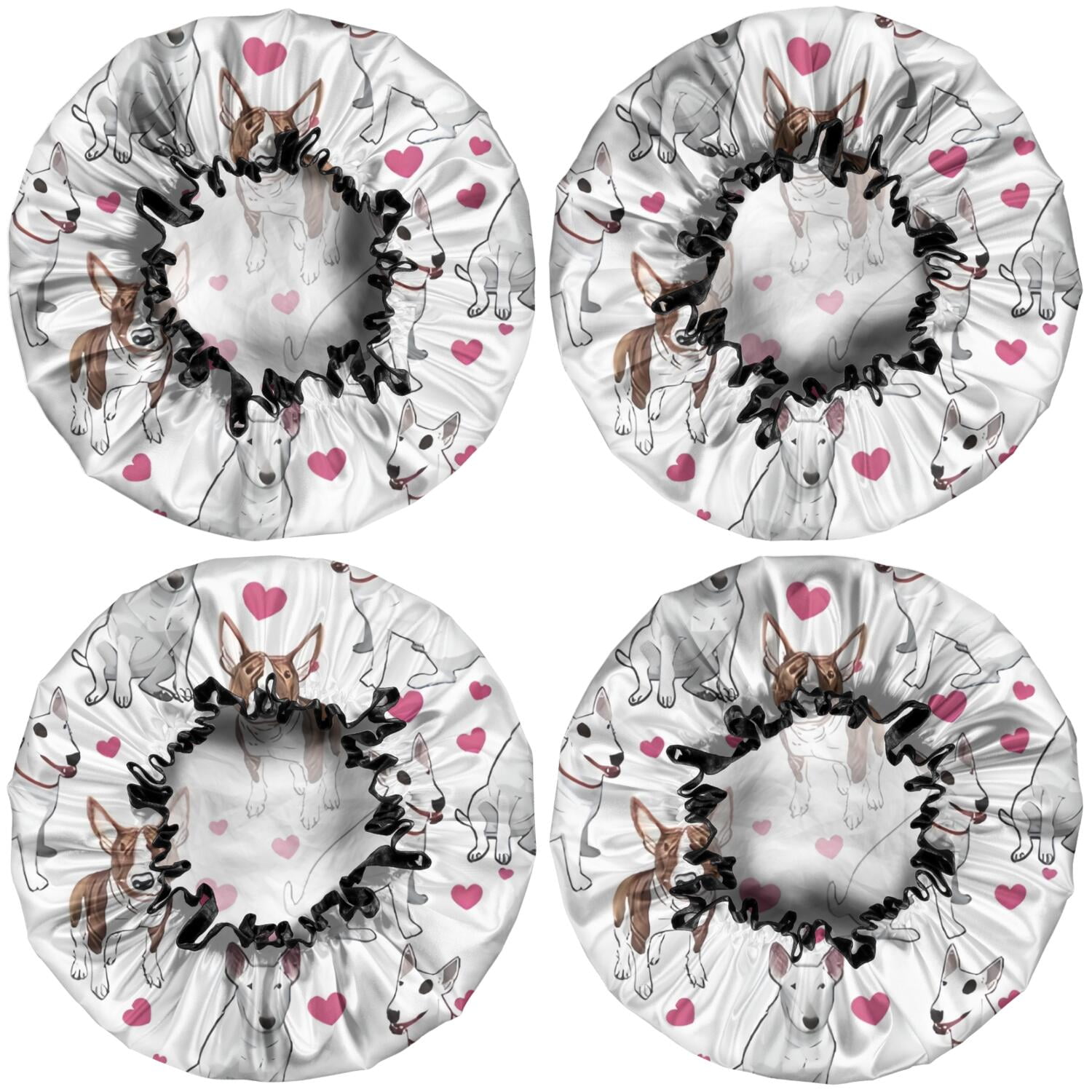 Shower Caps,Bull Terriers and Hearts Waterproof Shower Cap for Women 4 Pieces,Double Reusable Hair Cover for Shower PEVA Elastic Stretch Hem