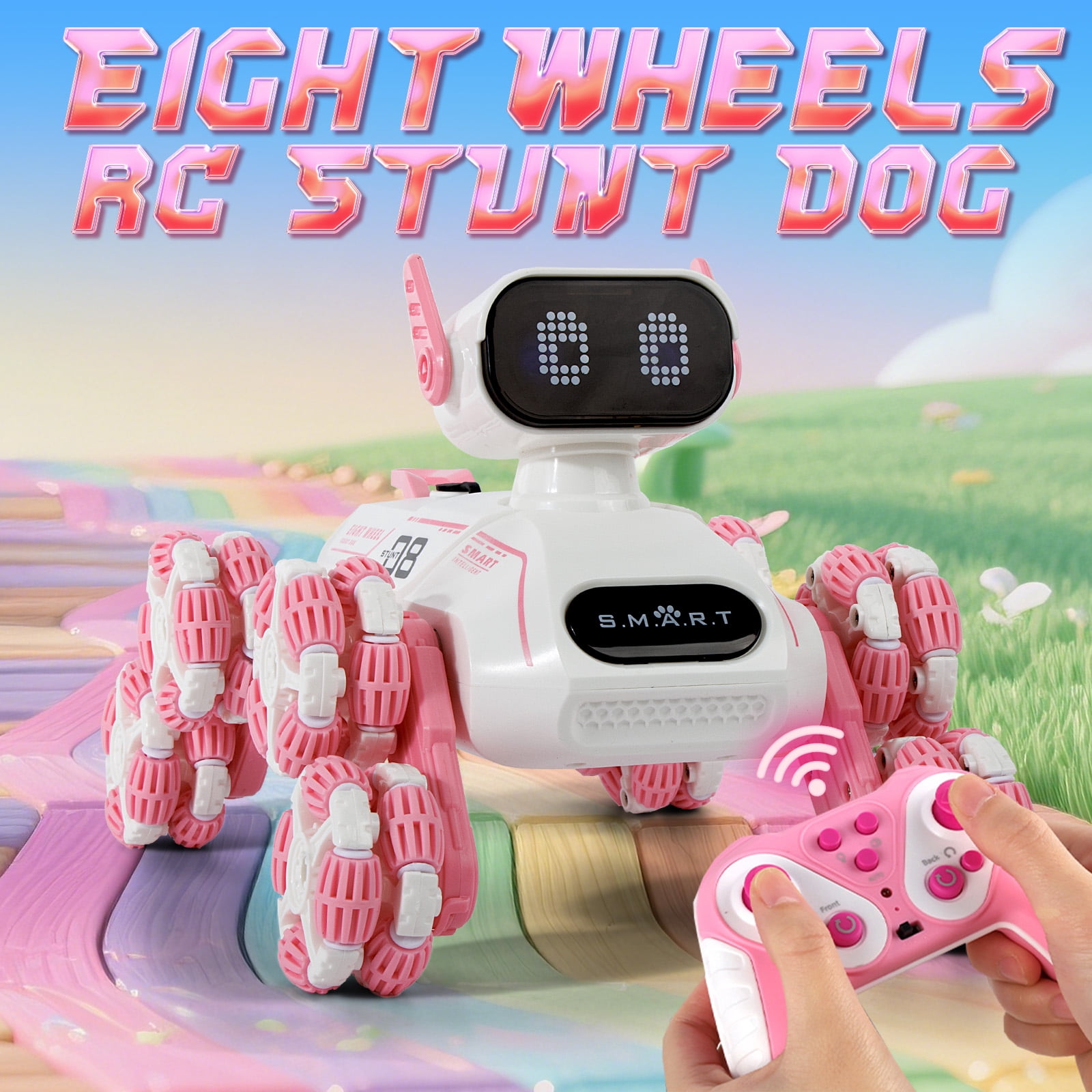 Dammyty Robot Dog Toys for Kids, Smart RC Stunt Robot Dog with Spray, Light & Music, Remote Control Robot Toys for Boys Girls, Pink