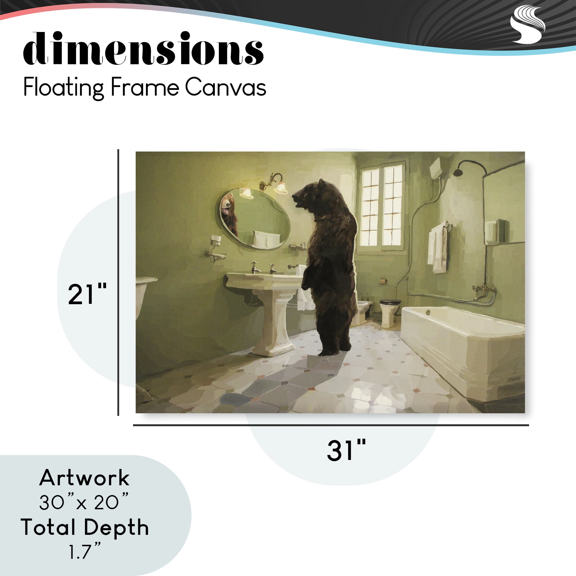 The Houseguest Bear in Bathroom Gray Framed Floater Canvas Wall Art, design by Keith Thomson