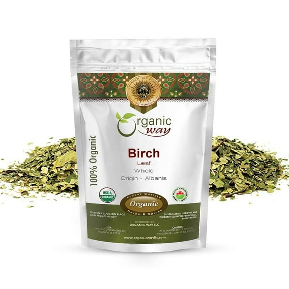 Organic Way Birch Leaf Whole (Betula Pendula) | Herbal Tea European Wild-Harvest | Organic & Kosher Certified | Raw, Vegan, Non GMO & Gluten Free | USDA Certified | Origin - Albania (1/2 lbs / 8 oz)