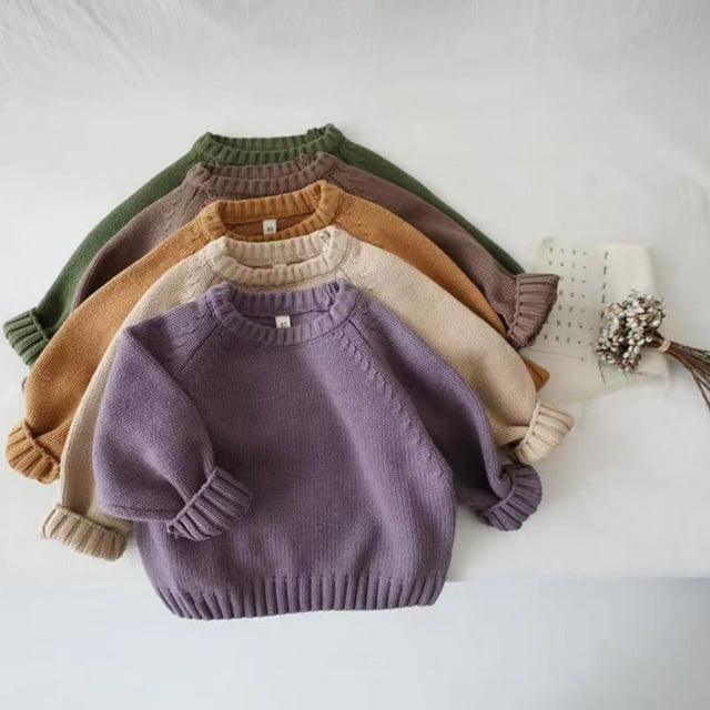 Sentmoon Chandails en Molleton pour Enfants Manches Longues Col Rond Couleur Unie Tenues d'Automne pour Filles Légers et Chauds Vêtements de Neige Automne et Hiver Actifs pour Sorties de Week-End Beige 12 Mois