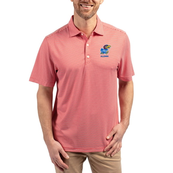 Men's Cutter & Buck Red Kansas Jayhawks Forge Eco Double Stripe Stretch Recycled Polo