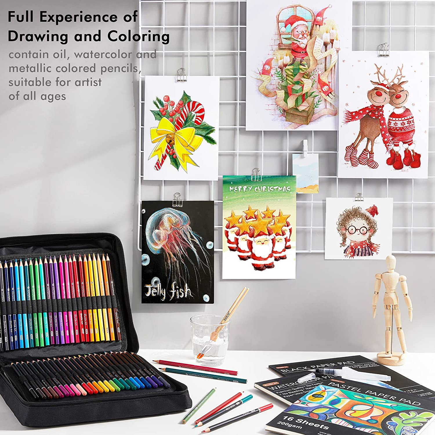 Shuttle Art 124 PCS Drawing Kit, Professional Drawing Supplies with Sketch, Charcoal, Colored, Graphite, Pastel Pencils & Sticks, Complete Drawing Tools and Paper Pads in Zipper Case
