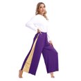 thumbnail image 6 of YiZYiF Women 2 Piece Praise Dance Outfits Sleeveless Color Block Asymmetric Overlay Dress with Pants Purple L, 6 of 7