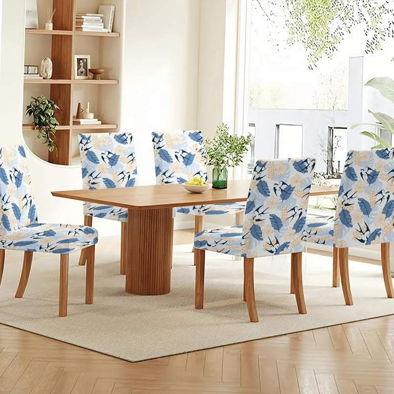 The Blue Floral Dining Chair Cover Piece Set neatly Protects