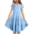 thumbnail image 3 of Mgmyaa Robes d'Été pour Filles Manches à Volants Robe Midi Décontractée avec Poches pour 4-14 Ans, 3 of 8