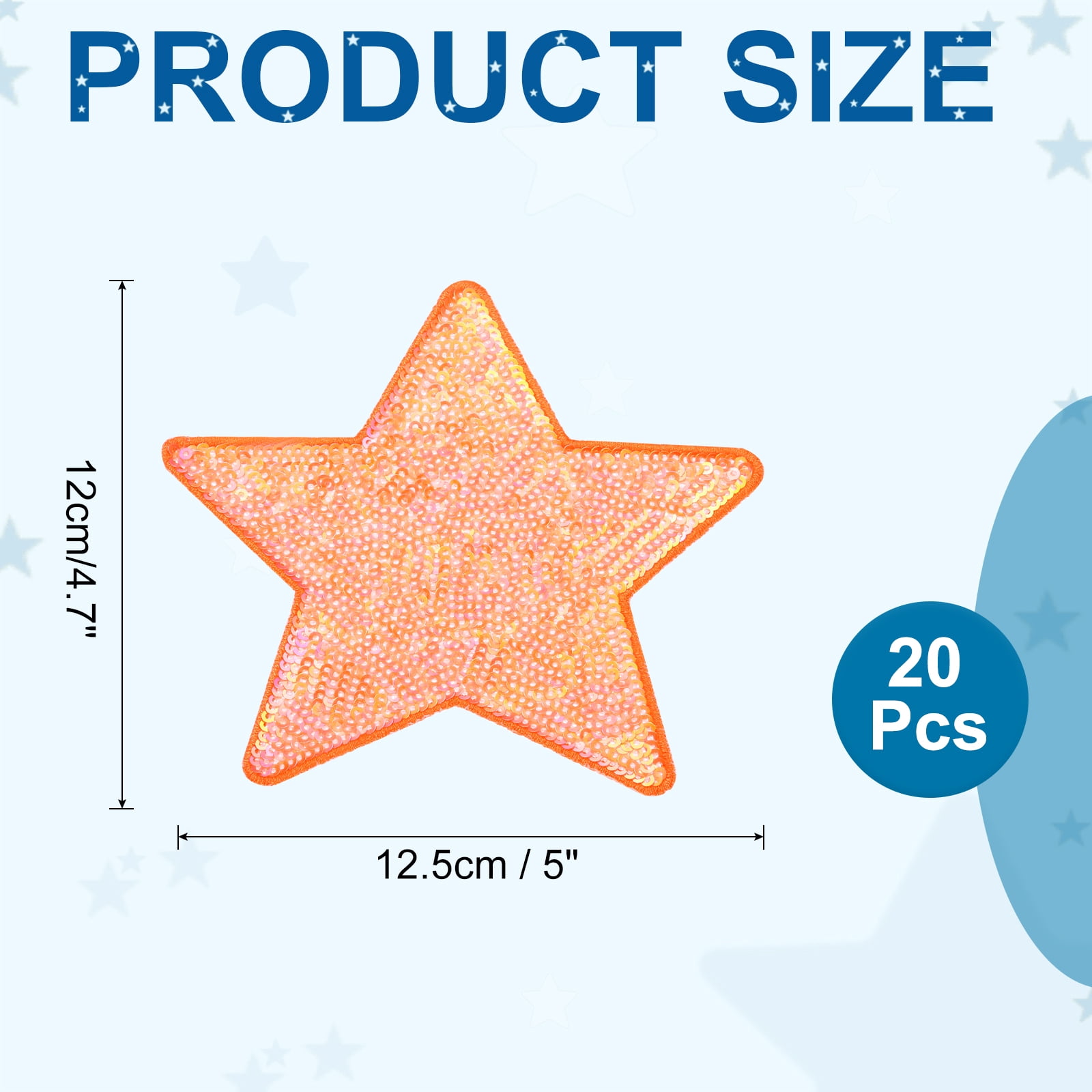 Uxcell Sequin Star Iron on Patches, Embroidery Sequin Patches for Clothing Repair Backpack Shoes Decorations Orange 5 in