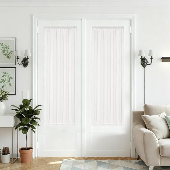 25 x 68 Inch Sheer Door Curtains 2 Panel Ivory White Linen Textured