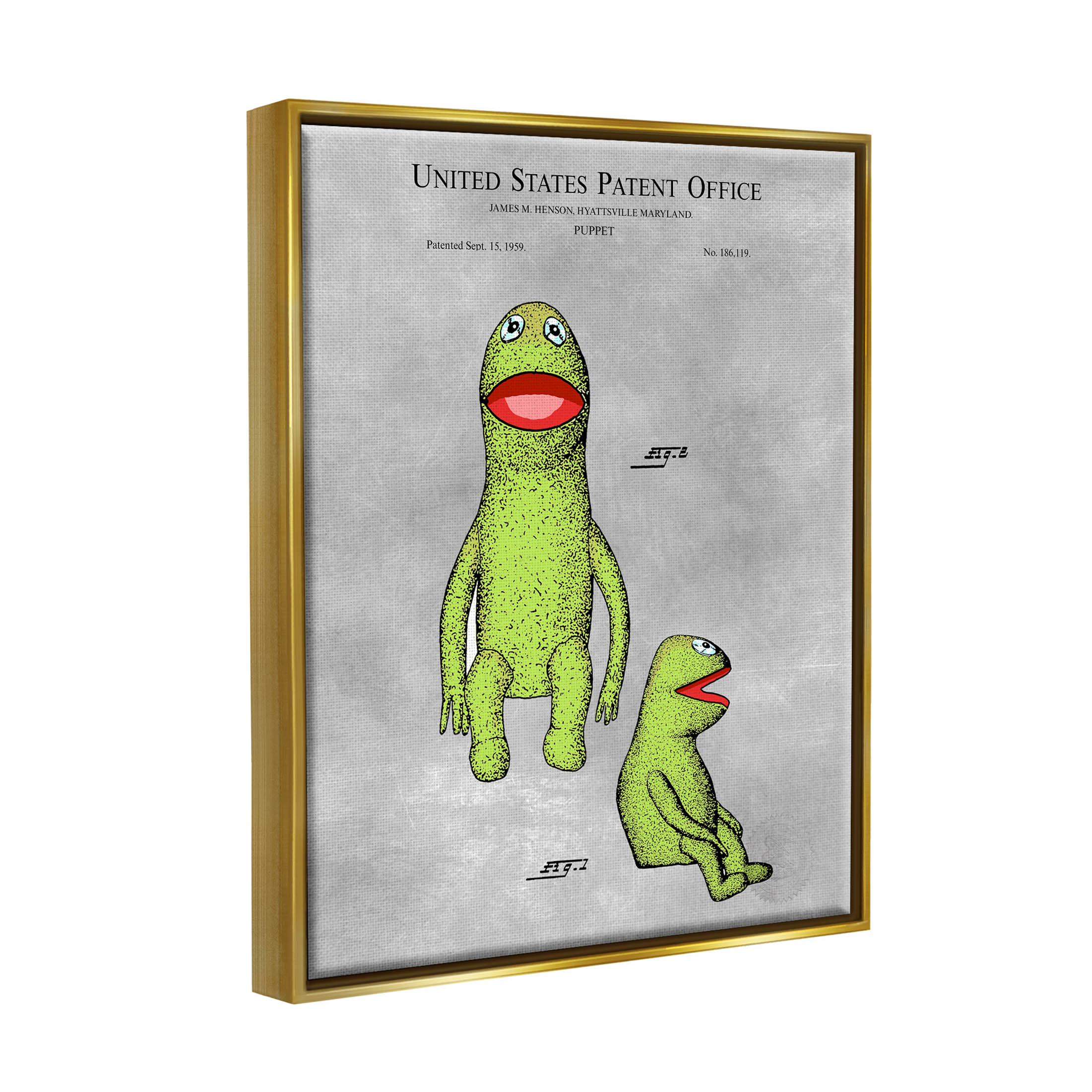 Stupell Industries Vintage Frog Puppet Diagram Graphic Art Metallic Gold Floating Framed Canvas Print Wall Art, Design by Karl Hronek