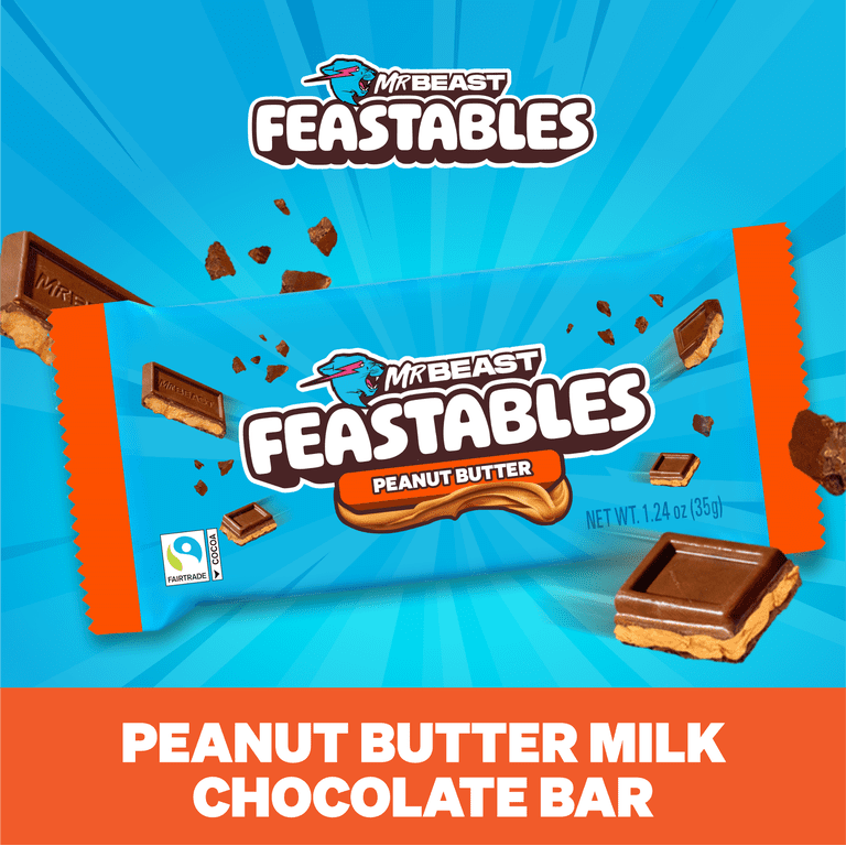 4 pack) Feastables MrBeast Peanut Butter Milk Chocolate Bar, 12.24