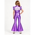thumbnail image 6 of iiniim Girls Western Cowgirl Outfit Ruffled Sleeves Press Buttons Tassel Metallic Tops with Split Bell-bottom Pants for Theme Party Purple 8, 6 of 7