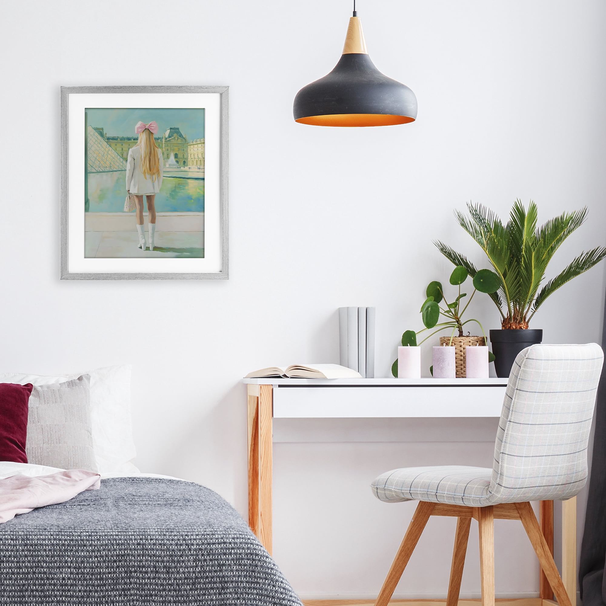 Stupell Industries Girl In Paris Observing Gray Framed Print Under Glass, design by The Prints Vibe