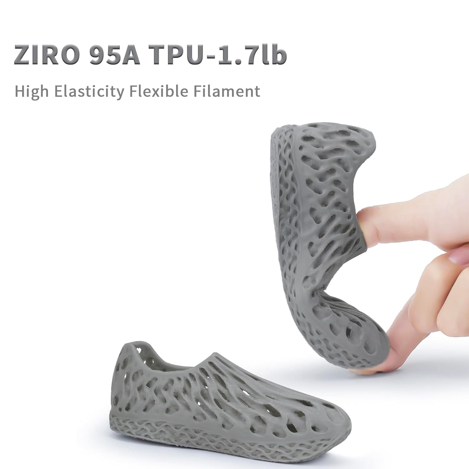 TPU Filament 1.75, 3D Printer Filament 1.75mm, Shore 95A Hardness Pure Color TPU, Flexible Soft Printing Material, 0.8KG/1.8lbs Spool, Fit Most Printers and Pens, Gray