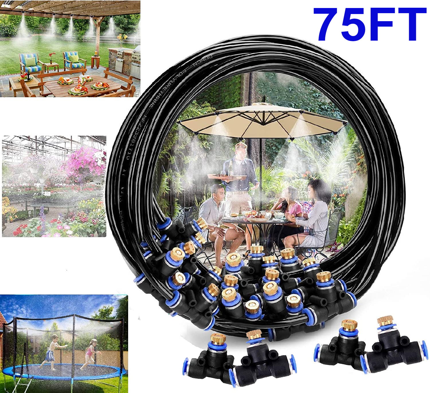 Misting Line 1/2 Gesentur Misting Cooling System Brass Faucet Adapter for Outdoor Patio Garden Home Irrigation Trampoline 26.2ft 8M 8 Metal Mist Nozzles 3/4 
