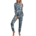 thumbnail image 1 of Frontwalk Women Long Sleeve Tops and Joggers PJ Set Tie Dye Drawstring Slim Fit Nightwear Lounge Sleeping Homewear with Pockets Gray M, 1 of 2