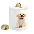thumbnail image 2 of Golden Retriever Piggy Bank, 2 Emotional Poses of a Young Panting Domestic Puppy Happy and Playful, Ceramic Coin Bank Money Box for Cash Saving, 3.6" X 3.2", Multicolor, by Ambesonne, 2 of 4