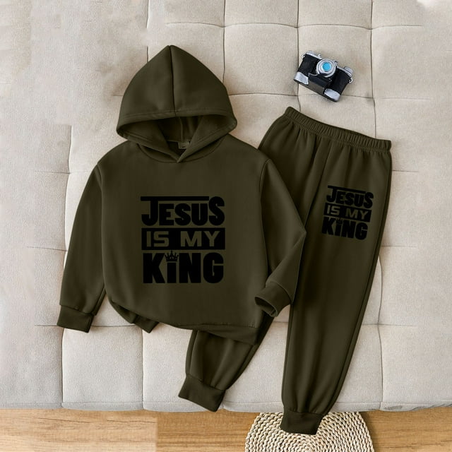 Conjunto de sudadera con capucha de manga larga para niños, color azul, con capucha y cintura elástica, pantalones largos, traje informal y cómodo, conjunto de poliéster para niños.