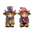 thumbnail image 2 of Nkmbld 2 Pcs 4th of July Highland Cow Figurines, Patriotic Table Wooden Ornaments Farmhouse Tiered Tray Decor for Tabletop Kitchen Office Desk Shelf, 2 of 8