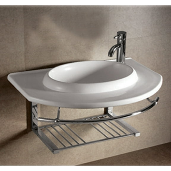Whitehaus Isabella Collection Large Wall Mount Basin with Integrated Round Bowl, Single Faucet Hole and Center Drain