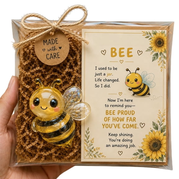 MYUNNIL Original Recycled Bee Souvenir, Handmade Mini Transparent Embossed Bee Acrylic Figurine with Exquisite Gift Box, Coastal Style Emotional Set for Home Office Decor & Holiday Gift