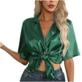 thumbnail image 2 of CLOISE Sexy Women Tops Short Sleeve Solid Casual Tee Fashion V Neck Loose T Shirts Green M, 2 of 9